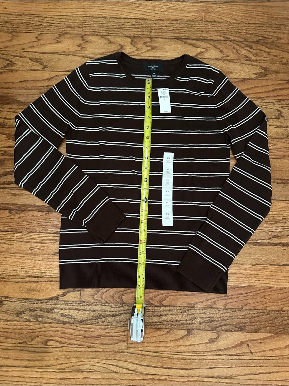 NWT J. Crew Brown and White Striped Lightweight Teddy Sweater - Women’s XS